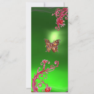 Invitación MARIPOSA ESmeralda , verde brillante rojo rosa vio