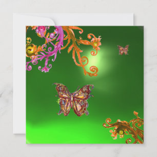 Invitación MARIPOSA ESmeralda VERDE, rosa brillante amarillo 