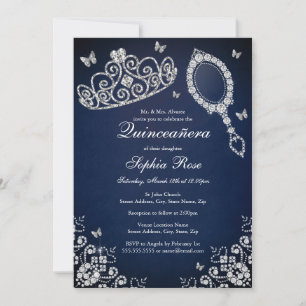 Invitación Mariposa Espejo de la Armada Tiara Quinceanera