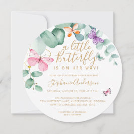 Invitación Mariposa Eucalyptus Ronda de oro rosa Baby Shower