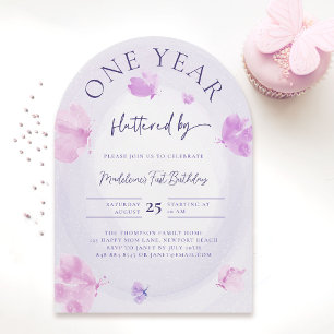 Invitación Mariposa flauta Arco rosa Púrpura Fluido Primer cu
