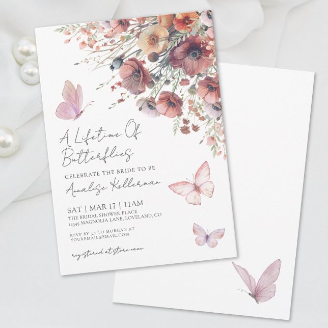 Invitación Mariposa Flor silvestre caída ducha de novia (Butterfly Wildflower Fall Bridal Shower Invitation)