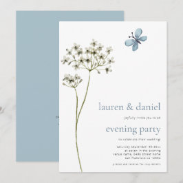 Invitación Mariposa Flor silvestre QR Boda azul Fiesta de la