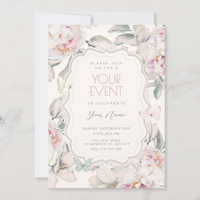Invitación Mariposa floral (Anverso)