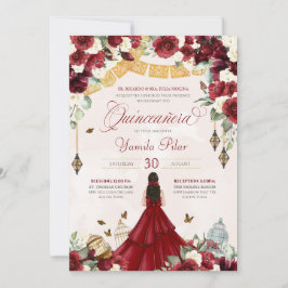 Invitación Mariposa floral blanca roja elegante Quinceanera V