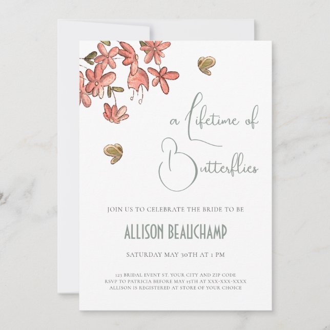 Invitación Mariposa Floral Código QR Despedida de Soltera  (Anverso)