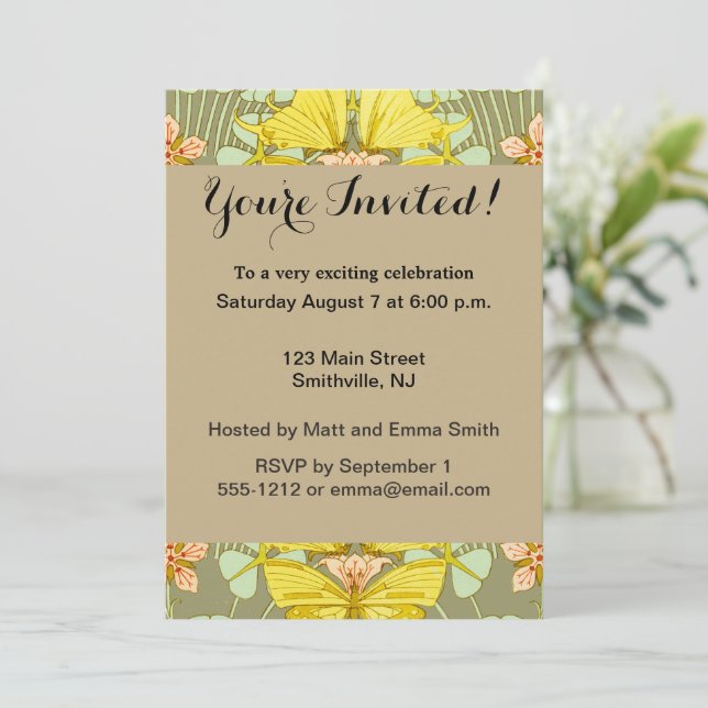 Invitación Mariposa Floral Colorido Botánico (Anverso de pie)