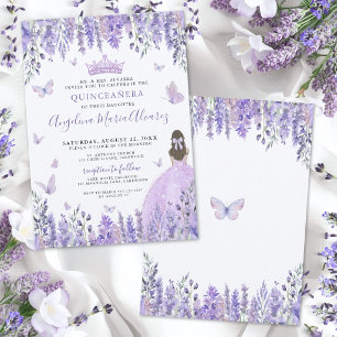 Invitación Mariposa Floral de Acuarela Quinceañera Morada