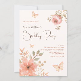 Invitación Mariposa floral de durazno rosa