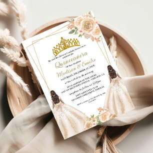 Invitación Mariposa Floral de Marfil Twin Quinceanera