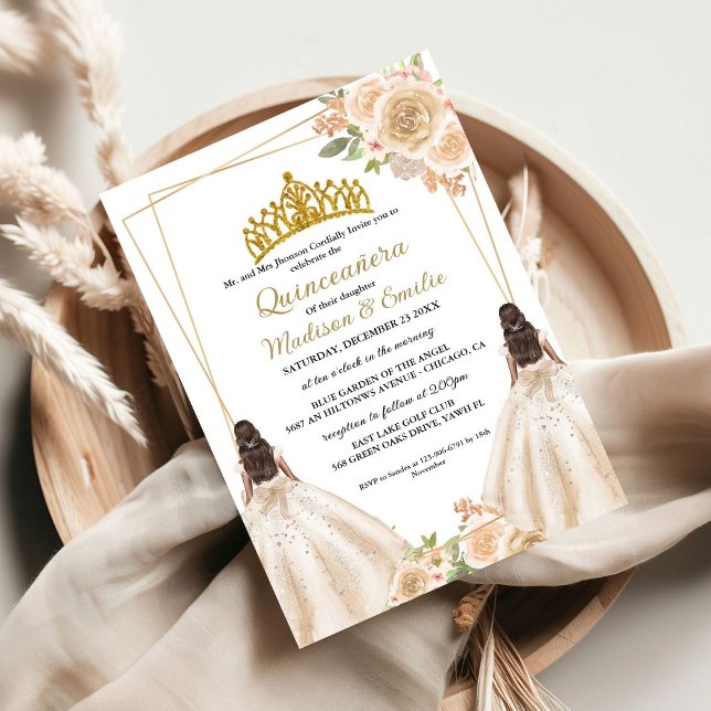 Invitación Mariposa Floral de Marfil Twin Quinceanera (Subido por el creador)