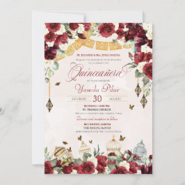 Invitación Mariposa floral elegante de color blanco rojo Quin