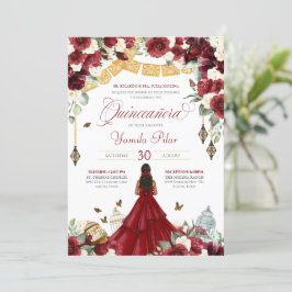 Invitación Mariposa floral elegante de color blanco rojo Quin