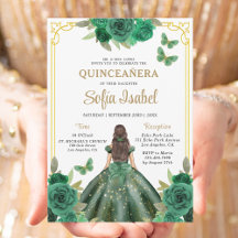 Mariposa Floral Esmeralda Verde Oro Quinceanera