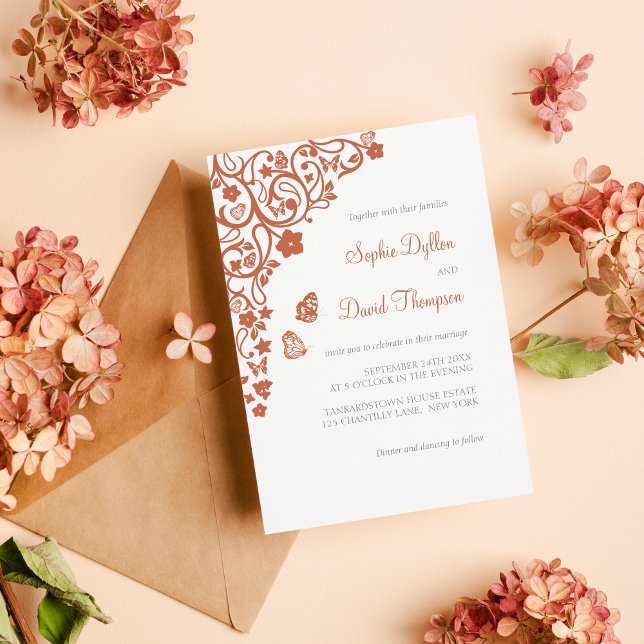Invitación Mariposa floral Jardín Terracotta Boho Boda (Subido por el creador)
