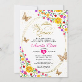 Invitación Mariposa Floral Mexicana Tiara Quinceañera