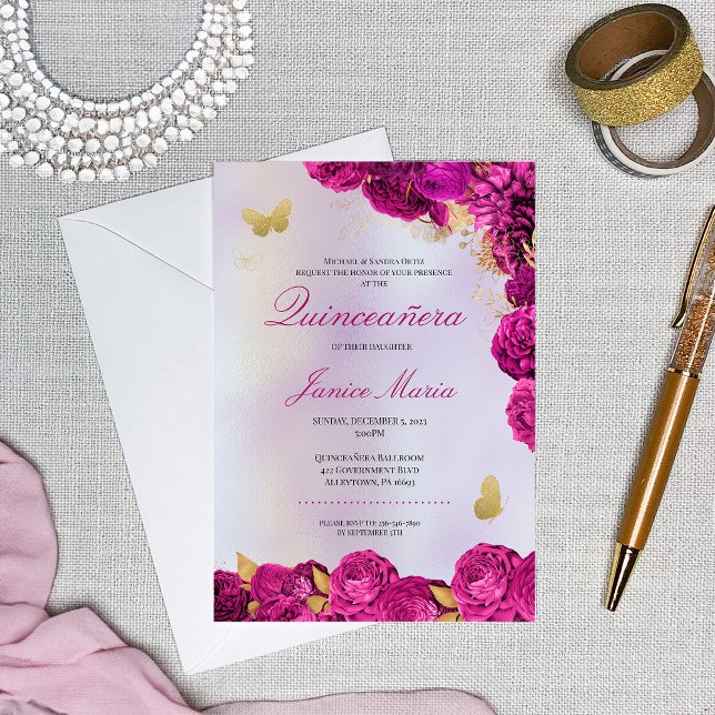 Invitación Mariposa Floral Morada Elegante Quinceañera (Subido por el creador)