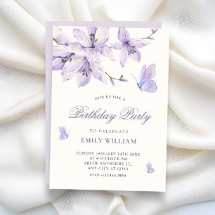 Invitación Mariposa floral púrpura de cumpleaños