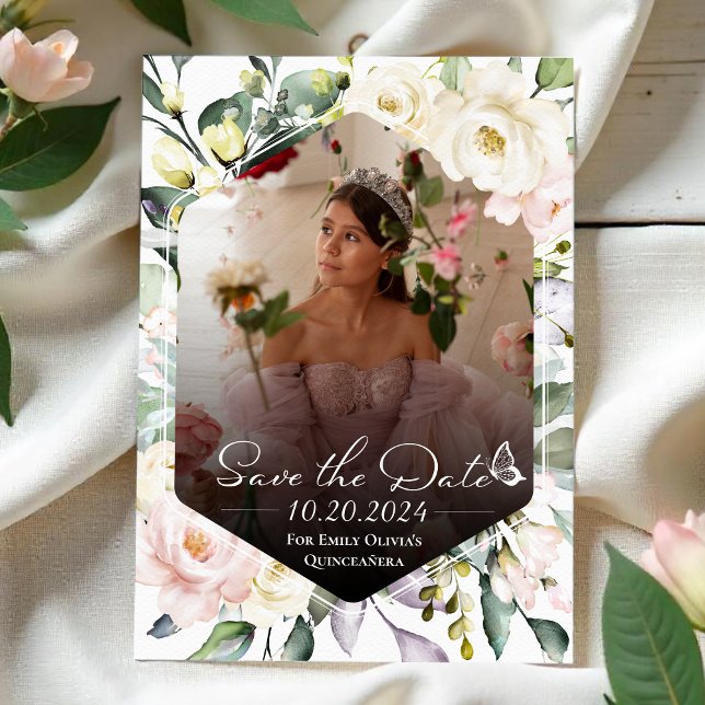 Invitación Mariposa Floral Quinceanera Foto Guardar La Fecha (Subido por el creador)