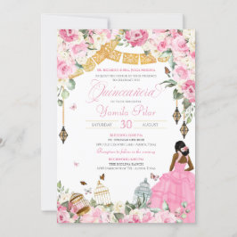 Invitación Mariposa floral rosa elegante y blanca Quinceanera