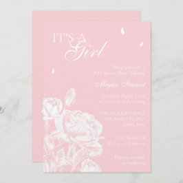 Invitación Mariposa floral rosa y blanca Baby Shower