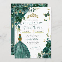 Invitación Mariposa floral verde esmeralda con vestido