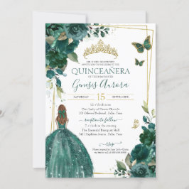 Invitación Mariposa floral verde esmeralda con vestido