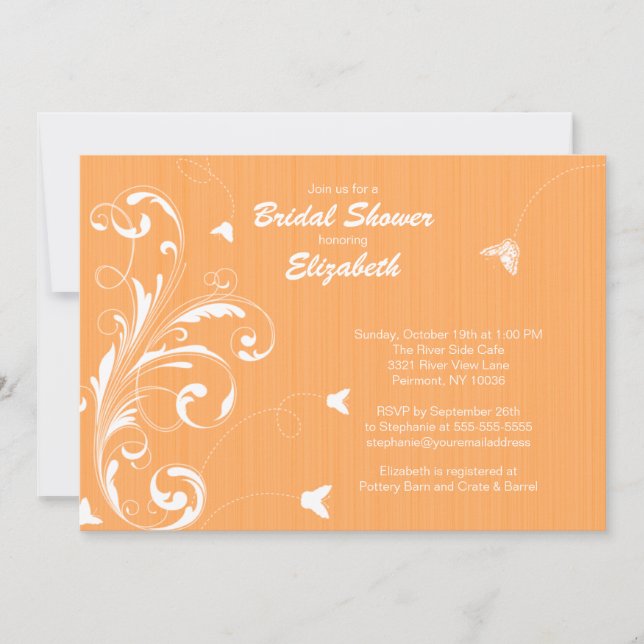 Invitación Mariposa florece Ducha Bridal Invita Naranja (Anverso)