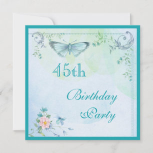 Invitación Mariposa, Flores y Baños Vintage 45º cumpleaños