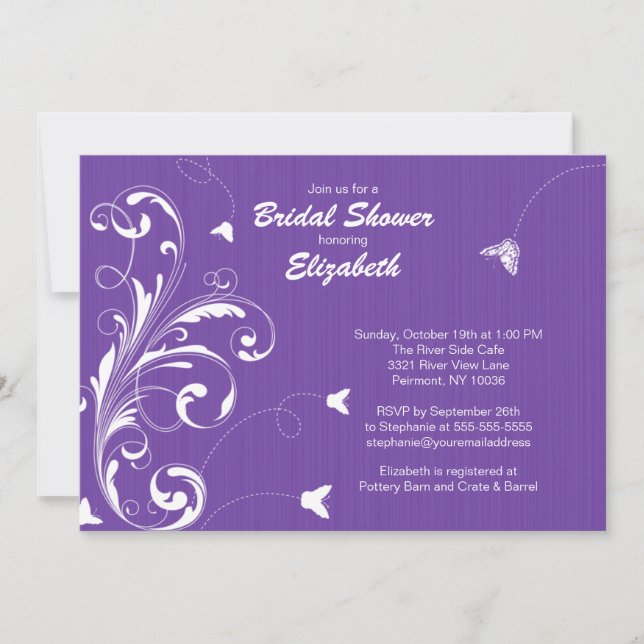 Invitación Mariposa florida Ducha Bridal Invita a Púrpura (Anverso)