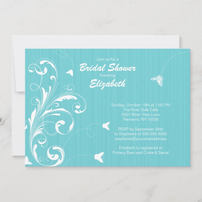 Invitación Mariposa florida Ducha Bridal Invita Turquesa (Anverso)