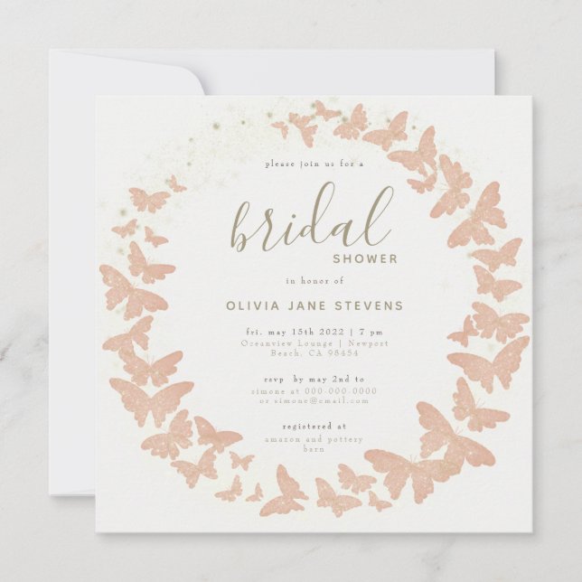 Invitación Mariposa Gold Peach Elegante Bridal Formal (Anverso)