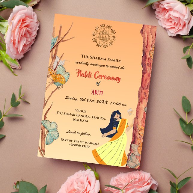 Invitación Mariposa hindú de la ceremonia Haldi (Subido por el creador)