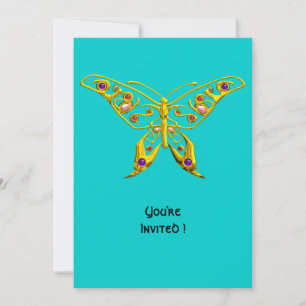 Invitación MARIPOSA HIPER DORADA CON PIEDRAS PRECIOSAS, Azul