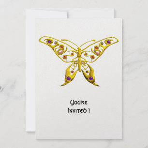 Invitación MARIPOSA HIPER DORADA CON PIEDRAS PRECIOSAS Blanca