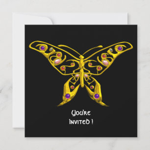 Invitación MARIPOSA HIPER ORO, GEMAS Boda Negra