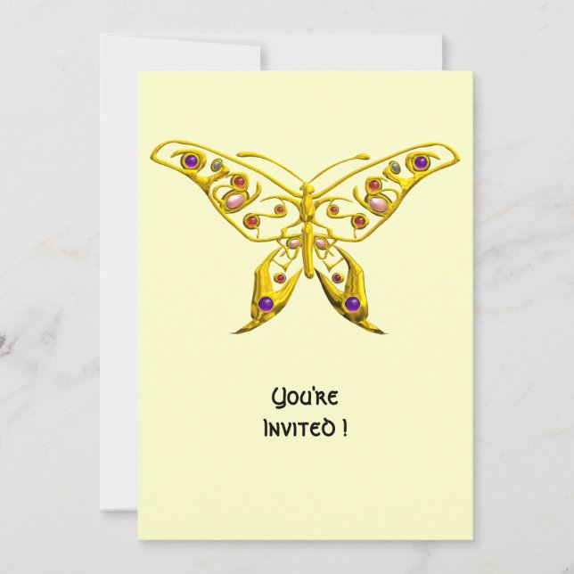Invitación MARIPOSA HIPER ORO, PIEDRAS PRECIOSAS Crema Boda (Anverso)