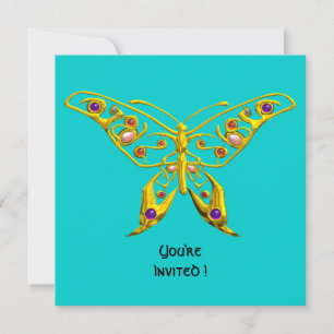 Invitación MARIPOSA HIPER ORO, PIEDRAS PRECIOSAS, Turquesa Az