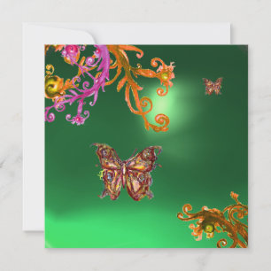 Invitación MARIPOSA JADE VERDE, rosa brillante amarillo marró