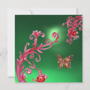 Invitación MARIPOSA JADE VERDE rosa brillante,rojo