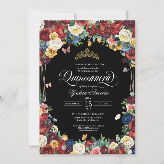 Invitación Mariposa Jardín Acuarela Floral Quinceanera Inv (Anverso)