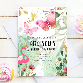 Invitación Mariposa Jardín Flamingo Flores de hadas Cumpleaño