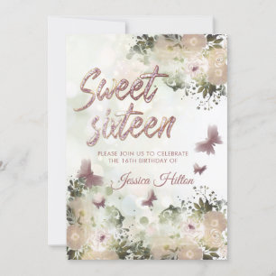 Invitación Mariposa jardín floral dulce dieciséis