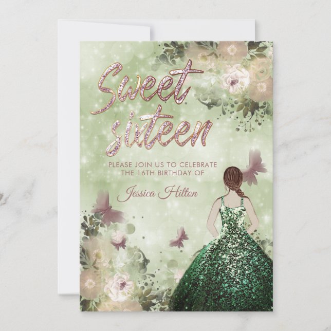 Invitación Mariposa jardín floral dulce dieciséis (Anverso)