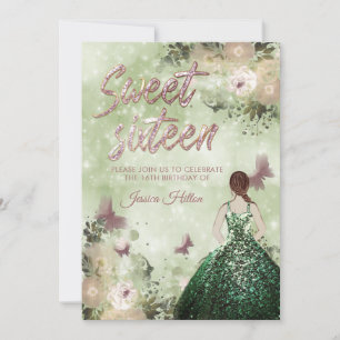 Invitación Mariposa jardín floral dulce dieciséis
