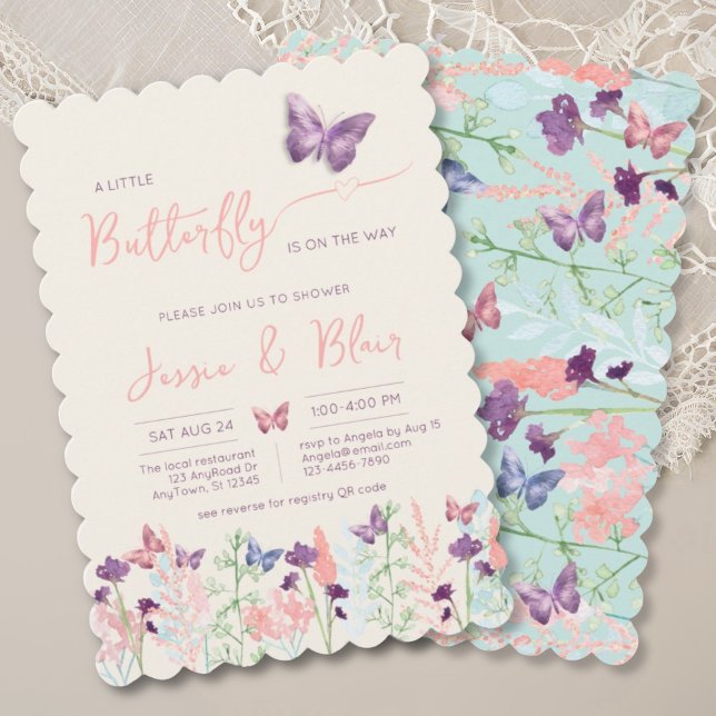 Invitación Mariposa Jardín Pastel Mint Lavender Baby Shower (Subido por el creador)