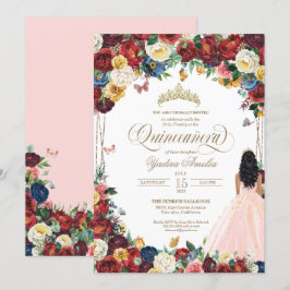 Invitación Mariposa Jardín Rubor Floral rosa Quinceanera