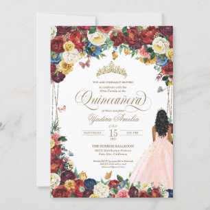 Invitación Mariposa Jardín Rubor Rosa Rojo Quinceanera