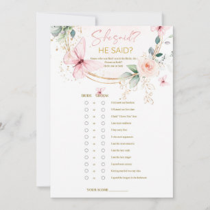 Invitación Mariposa  Juego de "él dijo, ella dijo" con flores