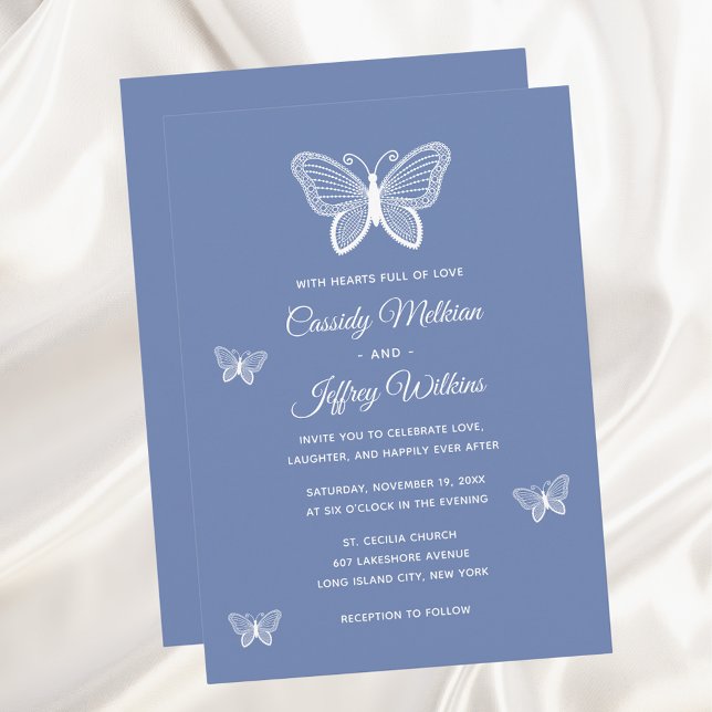 Invitación Mariposa Lace Dusty Blue Elegant Wedding (Subido por el creador)